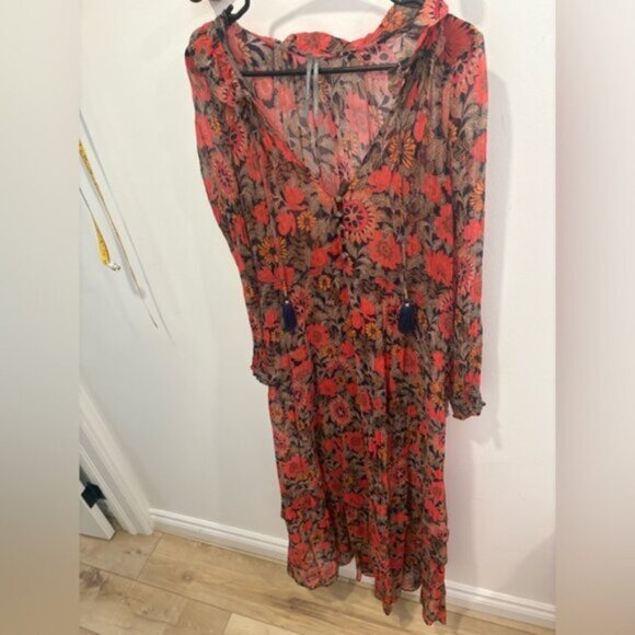 Anthropologie The Marais Printed Chiffon Maxi Dress- Red Motif Floral - Picture 16 of 16